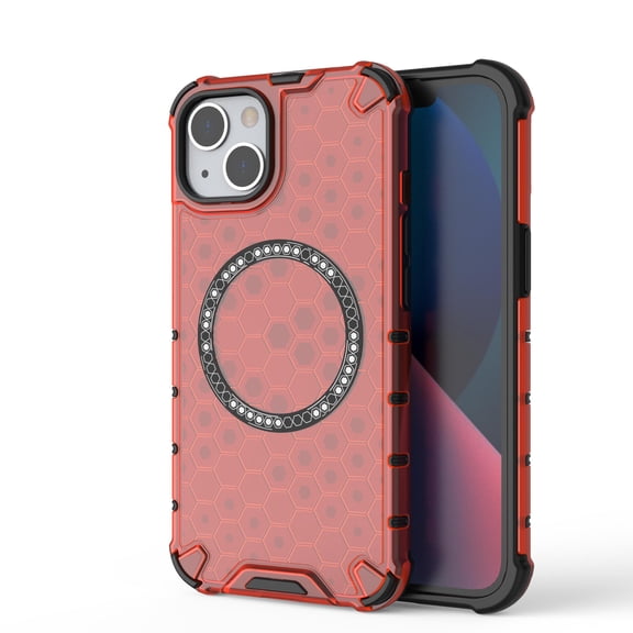 2-in-1 Magnetic Phone Case for iPhone 13, [Anti-fall] [Compatible with MagSafe] Shockproof Translucent Honeycomb Pattern Back Ultra Slim Protective Case for iPhone 13,Red