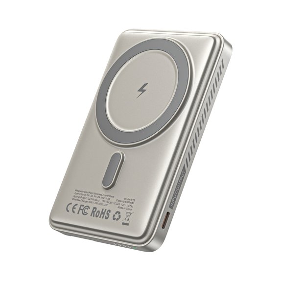 2-in-1 Magnetic Power Bank with Card Holder, 5000mAh Portable Charger, Wireless & Type-C Charging, for iPhone 17/16/15/14/13/12 Series, Wireless Earbuds