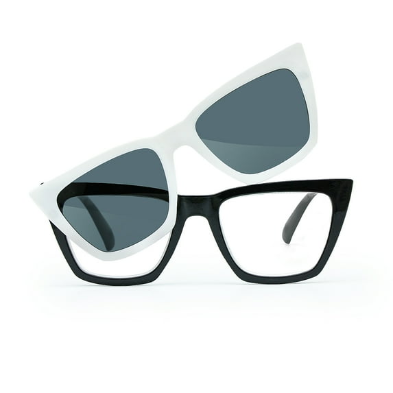 2-in-1 Magnetic Reading Glasses with Clip-On Sunglass Lenses Shades Anti-UV Smart-Click