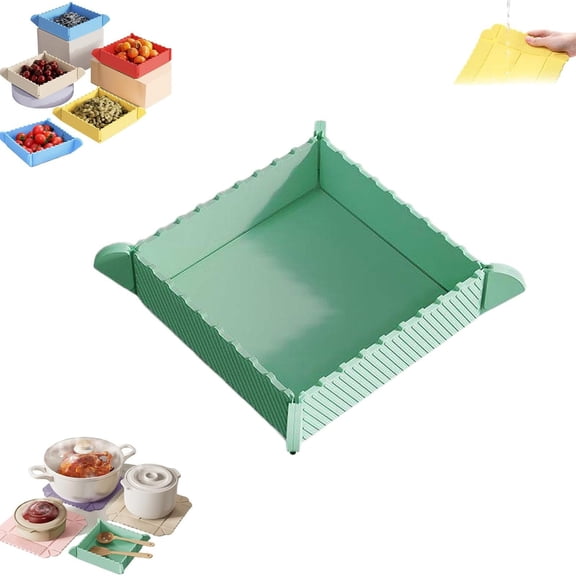 2-in-1 Magnetic Silicone Trivet Tray, Foldable Heat-Resistant Mat,8.46"×8.46",1PC (Green)