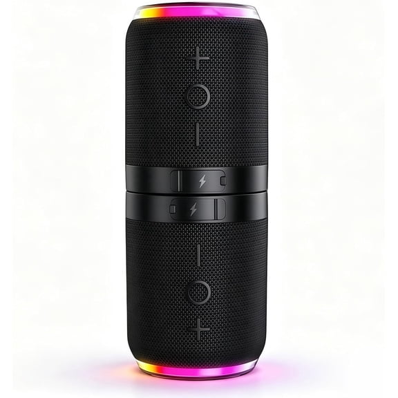 2-in-1 Magnetic Splittable Bluetooth Speaker, TWS Stereo Surround Sound with RGB Light, TF Card Slot Bluetooth 5.3, Portable for Home Office Travel (Black)