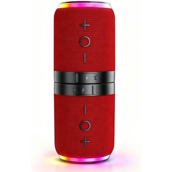 2-in-1 Magnetic Splittable Bluetooth Speaker, TWS Stereo Surround Sound with RGB Light, TF Card Slot Bluetooth 5.3, Portable for Home Office Travel (red)