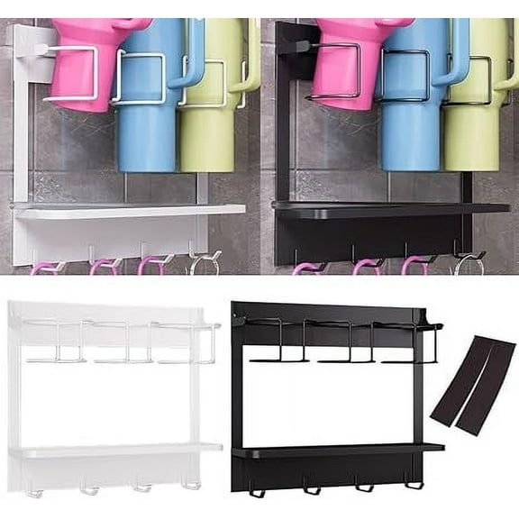 2-in-1 Magnetic Water Bottle Organizer Compatible with Stanley 40 oz,Fridge Tumbler Organizer with 4 Hooks and 3 Cup Holders,for Stanley Cup Organizer Water Bottle Storage 40oz Kitchen
