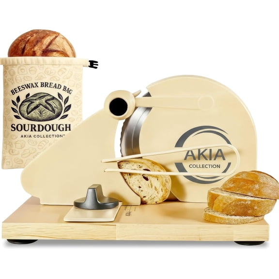 2-in-1 Manual Bread Slicer with Adjustable Thickness & Beeswax Bread Bag Hand Crank Bread Cutter for Homemade Bread, Sourdough Rounds & Artisan Slices, Uniform Cuts