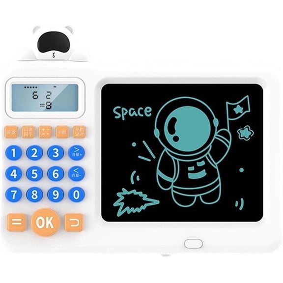 2 in 1 Math Learning Tablet & LCD Writing Pad, Electronic Oral Arithmetic Trainer with 10000+ Questions, for Kids 4-10(White)