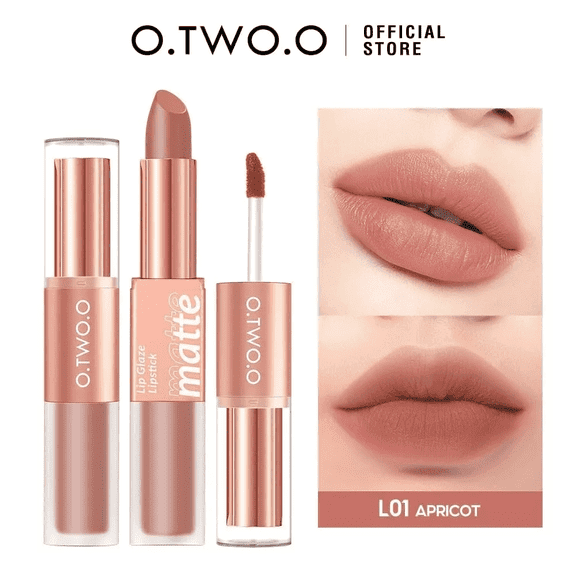 2-in-1 Matte Lip Gloss LO1 Apricot Medium – Long-Lasting, Lightweight Velvet Texture