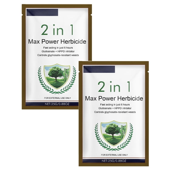 2 in 1 Max Power Herbicide 25g Fast Acting Weed Killer Glufosinate & HPPD Inhibitor Controls Glyphosate Resistant Weeds Reaches Roots Concentrated