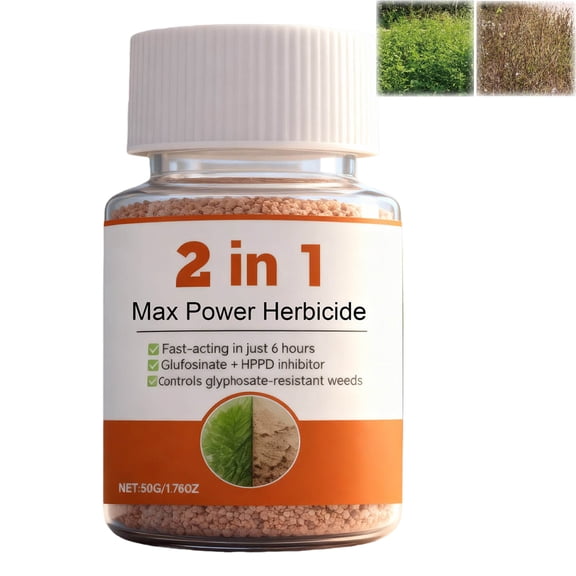 2 in 1 Max Power Herbicide Fast Acting Glufosinate HPPD Inhibitor Formula Kills Glyphosate Resistant Weeds Down to The Roots(50G 1PC)