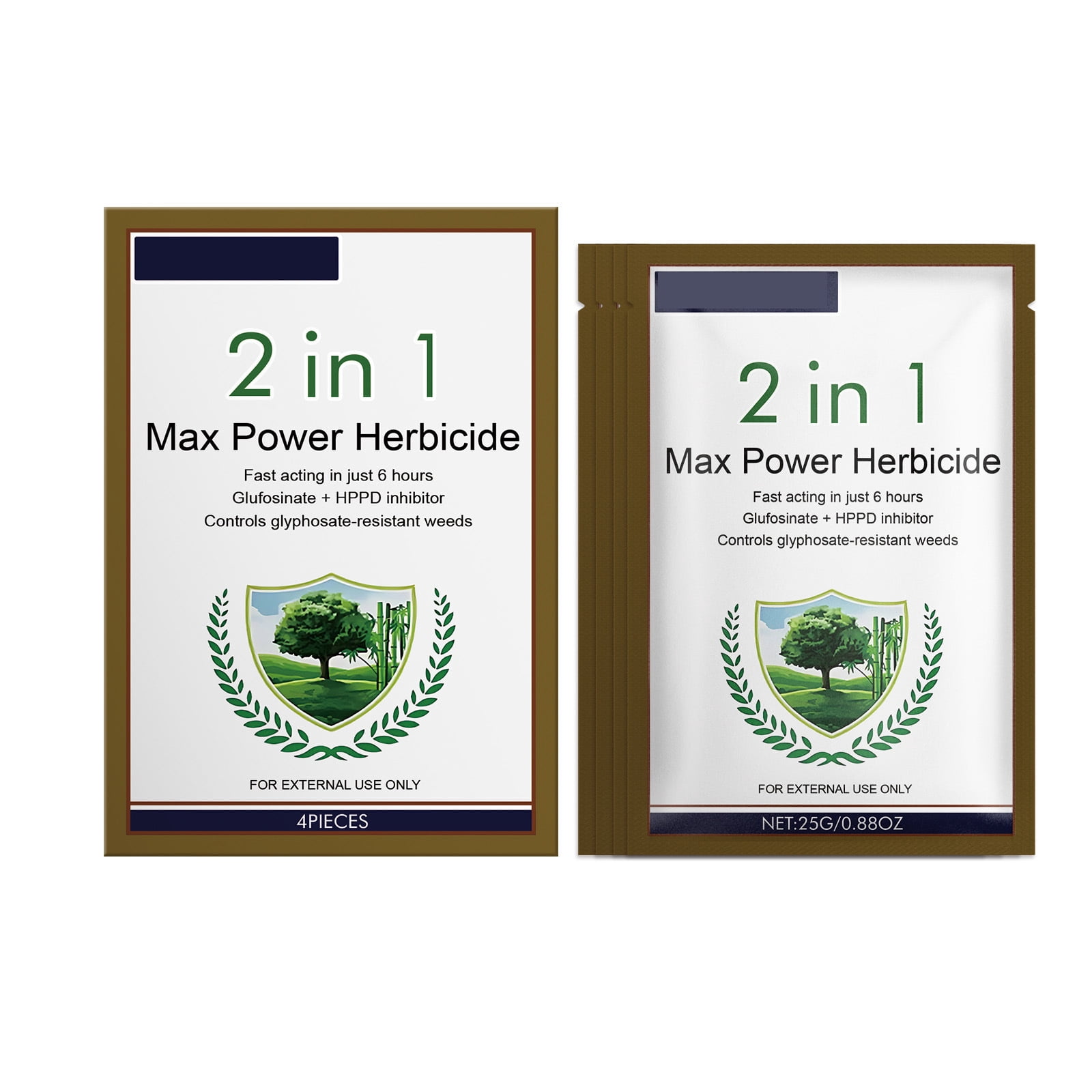 2 in 1 Max Power Herbicide Glufosinate and HPPD Inhibitor Fast Acting Formula for Weed Control 4 Pieces 25g Each External Use Only