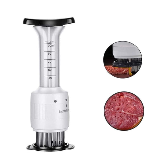 2-in-1 Meat Injector & Tenderizer Flavor Injector Needle with Stainless Steel Blades, Adjustable Depth Settings, 3 oz Capacity for Marinade, Steak, Roast