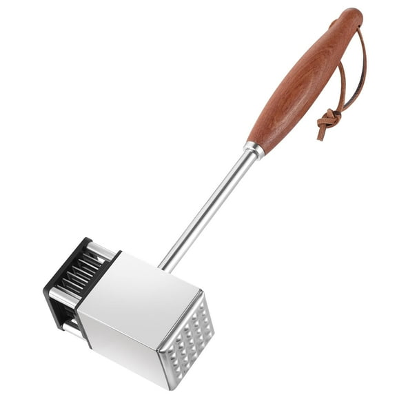 2 in 1 Meat Tenderizer Hammer Tool Stainless Steel Meat Mallet Pounder Dual-Sided 36 Sharp Blades with Wooden Handle for Steak Beef Chicken