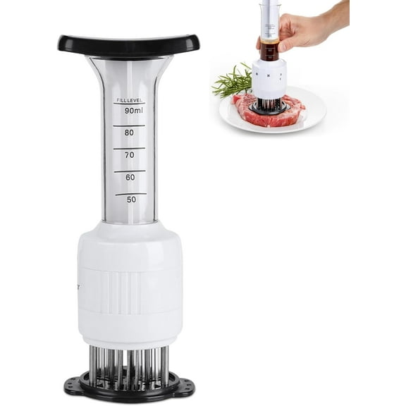 2-in-1 Meat Tenderizer with Marinade Injector, Stainless Steel Needles Flavor Marinade Meat Injector Syringe for BBQ Steak Beef Turkey Brisket Pork Kitchen Cooking Tenderizing Steak Beef Poultry