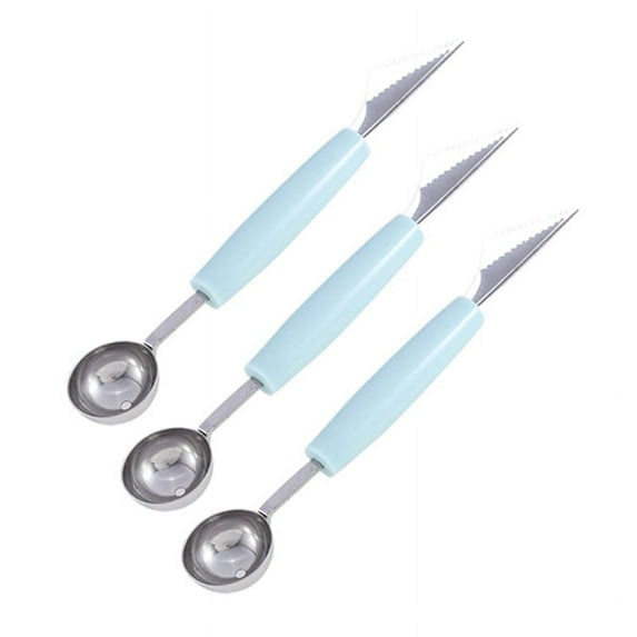 2 in 1 Melon Baller Stainless Steel Fruit Carving Knife Fruit Scoop Ice Cream Scoops-3Pcs