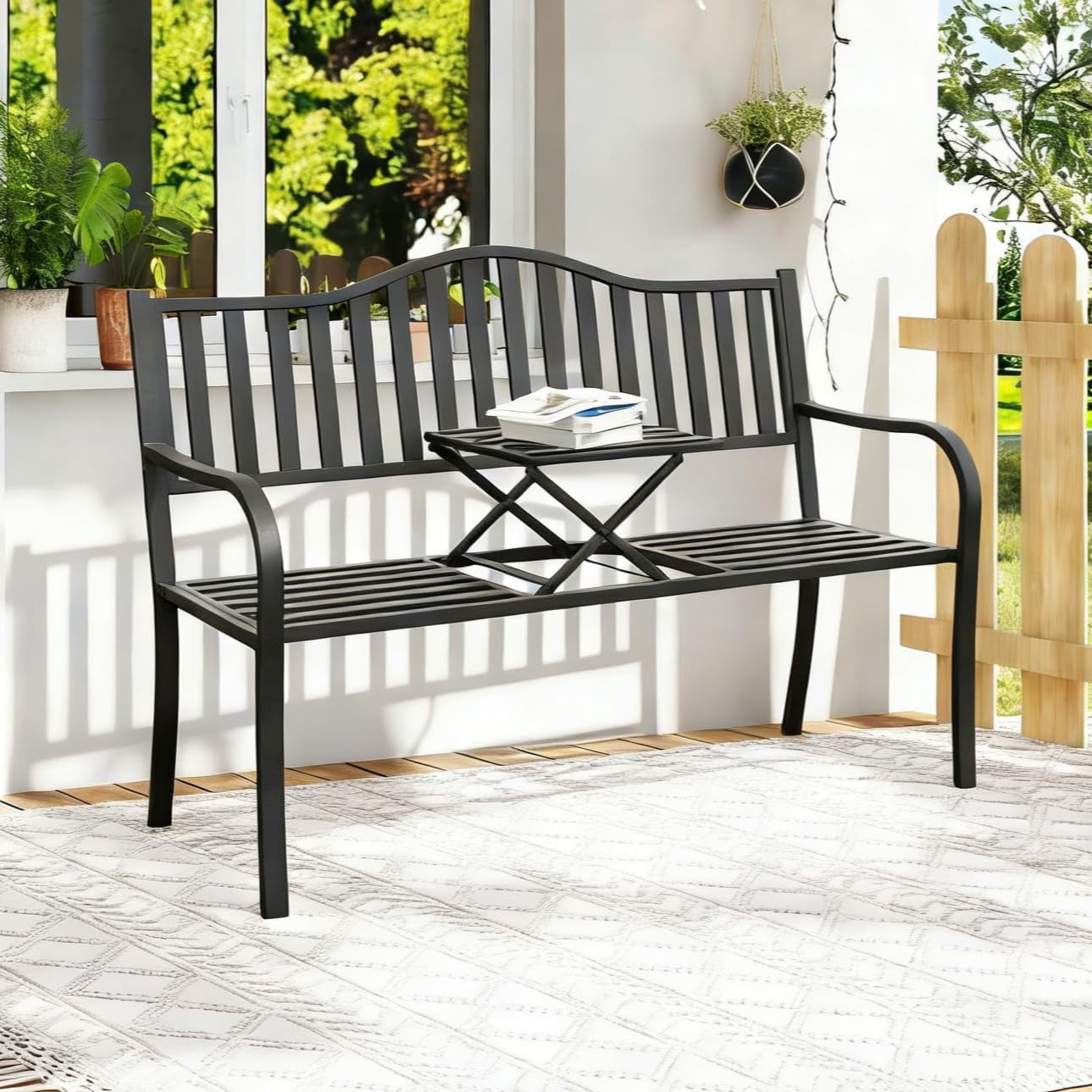 2 in 1 Metal Bench Patio Bench, Outdoor Benches Weatherproof with ...