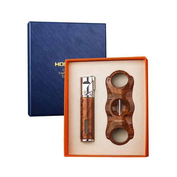 2-in-1 Metal Torch Lighter with Cutter, Exquisite Mini Cylinder Windproof Refillable Butane Jet Blue Flame Lighter with ABS V Cutter Set, Made Of Zinc Alloy (Not Included Butane)