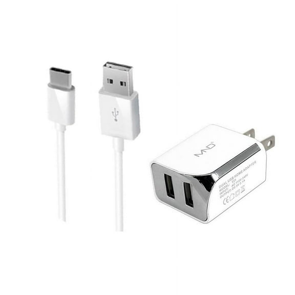 2-in-1 Micro-USB Chargers for LG Q6,G6 mini, Q6+, Q6a, M700N, Exalt LTE VN220, X venture, H700, Stylo 3 Plus, TP450 6, Harmony (White) - 2.1Ah Travel Charger Adapter (Dual Port) + USB Charging Cable