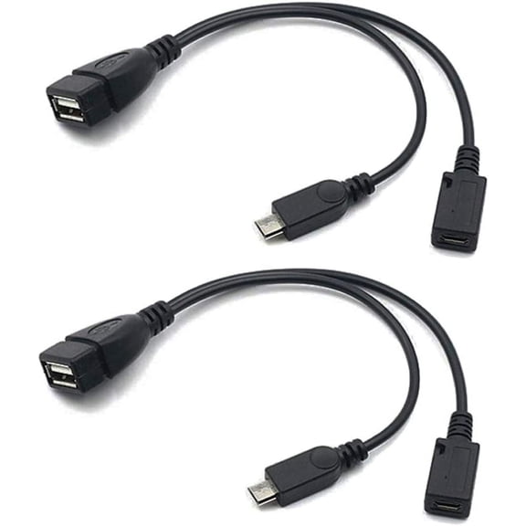 2-in-1 Micro USB to USB Adapter (OTG Cable + Power Cable) for Fire Stick, PlayStation Classic and More - 2 Pack
