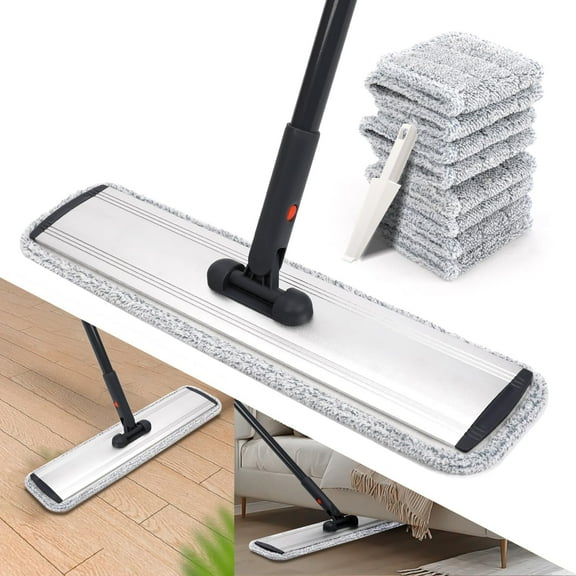 2-in-1 Microfiber Mop for Wet & Dry Use, 15-Inch with 4 Washable Pads, Adjustable Handle for Effortless Deep Cleaning and Floor Protection