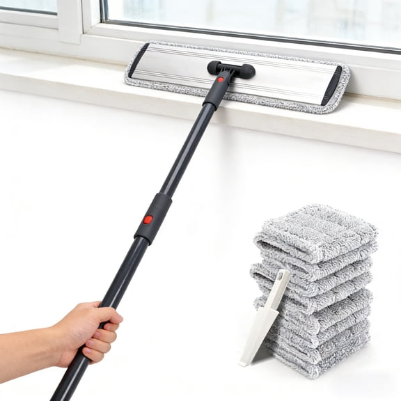 2-in-1 Microfiber Mop for Wet & Dry Use, 15-Inch with 4 Washable Pads, Adjustable Handle for Effortless Deep Cleaning and Floor Protection