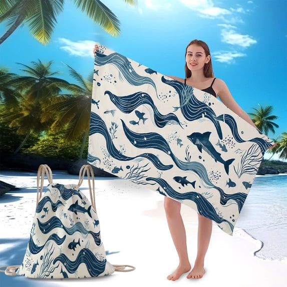 2 in 1 Microfiber Quick Dry Beach Towel with Drawstring Backpack, Super Absorbent Lightweight Travel Towel for Adults, 55x27 Inches