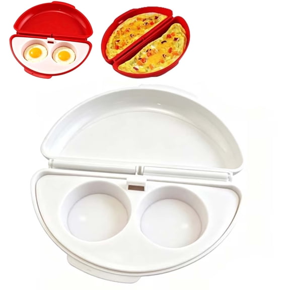 2-in-1 Microwave Omelet & Egg Cooker, 2-Cavity Egg Poacher and Omelet Maker with Nonstick Tray, Easy Breakfast Tool for Sandwiches