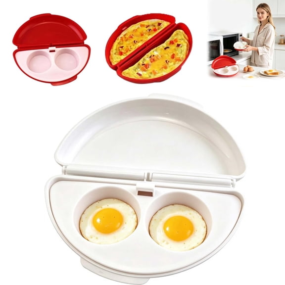 2-in-1 Microwave Omelet & Egg Cooker, 2-Cavity Microwave Egg Poacher & Omelet Maker, Quick Breakfast Egg Mold for Sandwiches, Dishwasher Safe