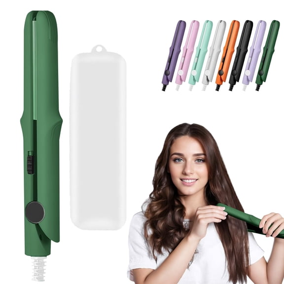 2-in-1 Mini Curling Wand & Flat Iron - Dual Purpose Hair Styler for All Hair Types, Portable Travel Styler for Short Hair & On-the-Go Use(Green)