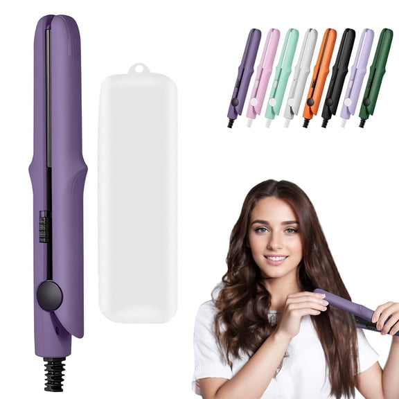 2-in-1 Mini Curling Wand & Flat Iron - Dual Purpose Hair Styler for All Hair Types, Portable Travel Styler for Short Hair & On-the-Go Use(Purple)
