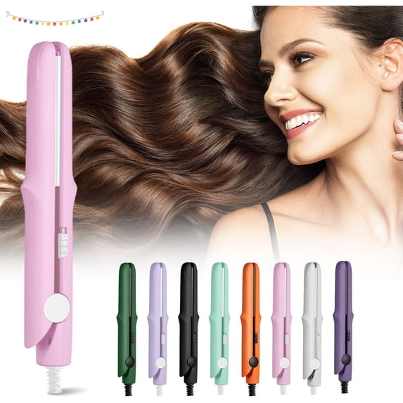 2-in-1 Mini Curling Wand Flat Iron Hair Straightener, 2025 New Mini Dual Purpose Curling Iron, Portable Travel Curling Wand for Women Short Hair Short and All Hair Types (Pink)