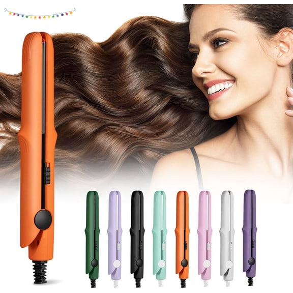 2-in-1 Mini Curling Wand Flat Iron Hair Straightener, 2025 New Mini Dual Purpose Curling Iron, Portable Travel Curling Wand for Women Short Hair Short and All Hair Types (Orange)