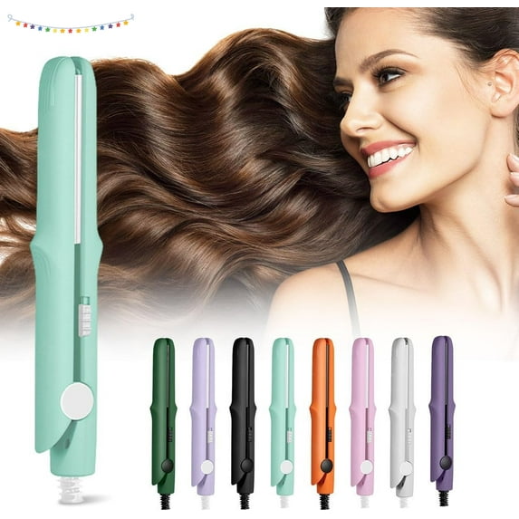 2-in-1 Mini Curling Wand Flat Iron Hair Straightener, Mini Dual Purpose Curling Iron, Portable Travel Curling Wand for Women Short Hair Short and All Hair Types (Green)