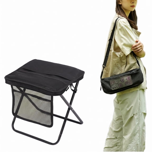 2-in-1 Mini Folding Chair Converts to Crossbody Bag, Lightweight Collapsible Travel Seat with Storage Pocket for Backpacking, Hiking, Fishing, Concerts and Queuing