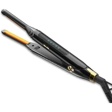 2-in-1 Mini Hair Straightener & Curler, 3/10 Inch Thin Flat Iron for Root Straightening, Professional Detailing Iron with Ceramic Plates for Men & Women