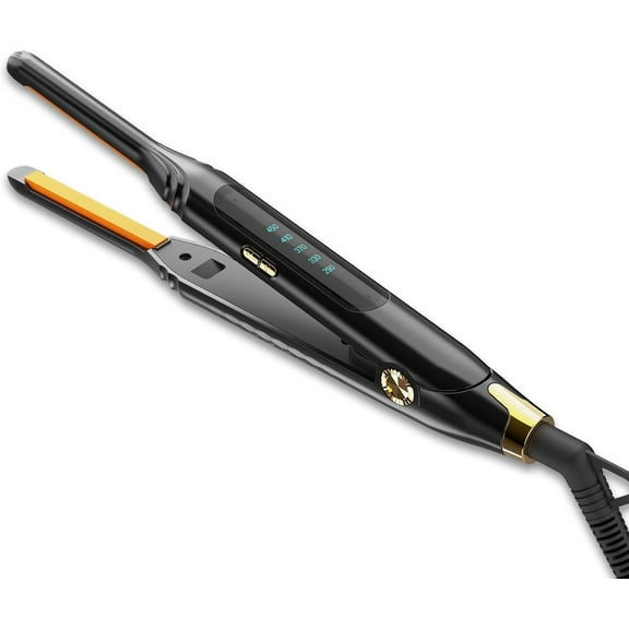 2-in-1 Mini Hair Straightener & Curler, 3/10 Inch Thin Flat Iron for Root Straightening, Professional Detailing Iron with Ceramic Plates for Men & Women