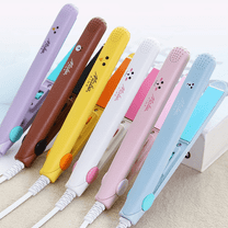 2 in 1 Mini Hair Straightener Hair Flat Iron Ceramic Tourmaline Plate Beauty Flat Iron Heating Curler, Pink