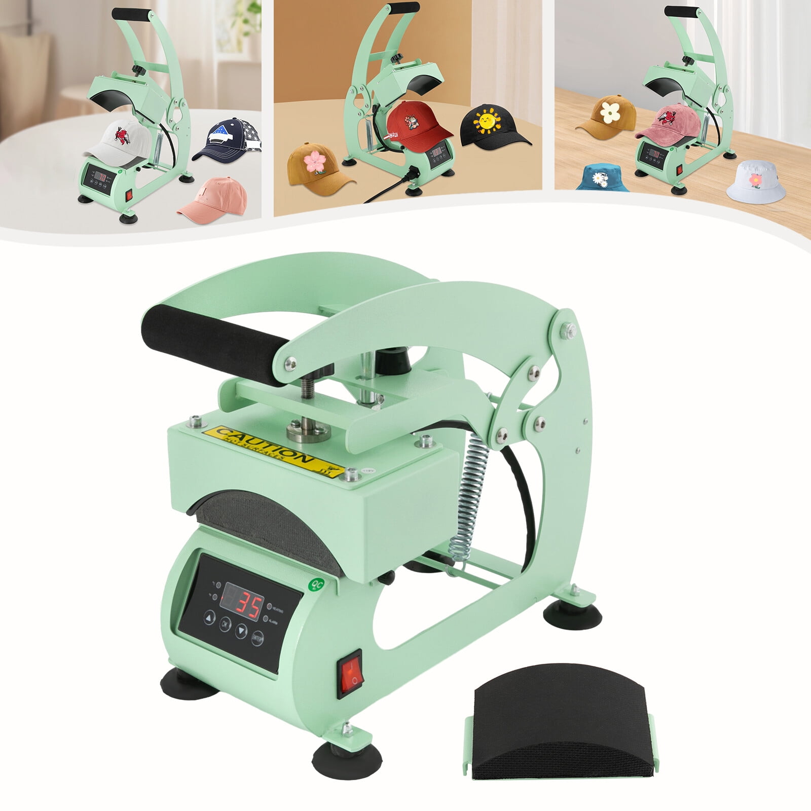 2-in-1 Modern Floor Standing Hat Heat Press Machine Press with Timer & Temperature Control Light Green