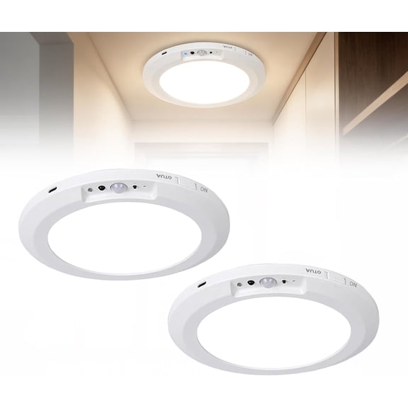 2-in-1 Motion Sensor & Remote Magnetic Ceiling Light, Cordless Rechargeable LED Fixture with 8000mAh Battery, 3-Way Selectable Color Temperature, Easy Mount for Stairs Basement Pantry (2 sets)