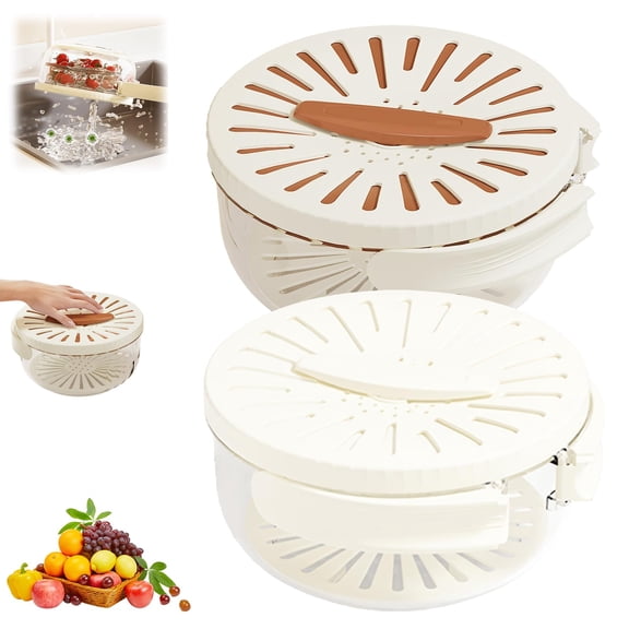 2-in-1 Multi-Function Draining Basket with Lid, Kitchen Colander with Handle for Washing Vegetables and Fruits
