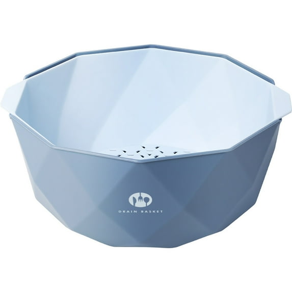 2-in-1 Multi-Function Kitchen Colander Double-layer Vegetable Fruit Washing Bowl (Blue)