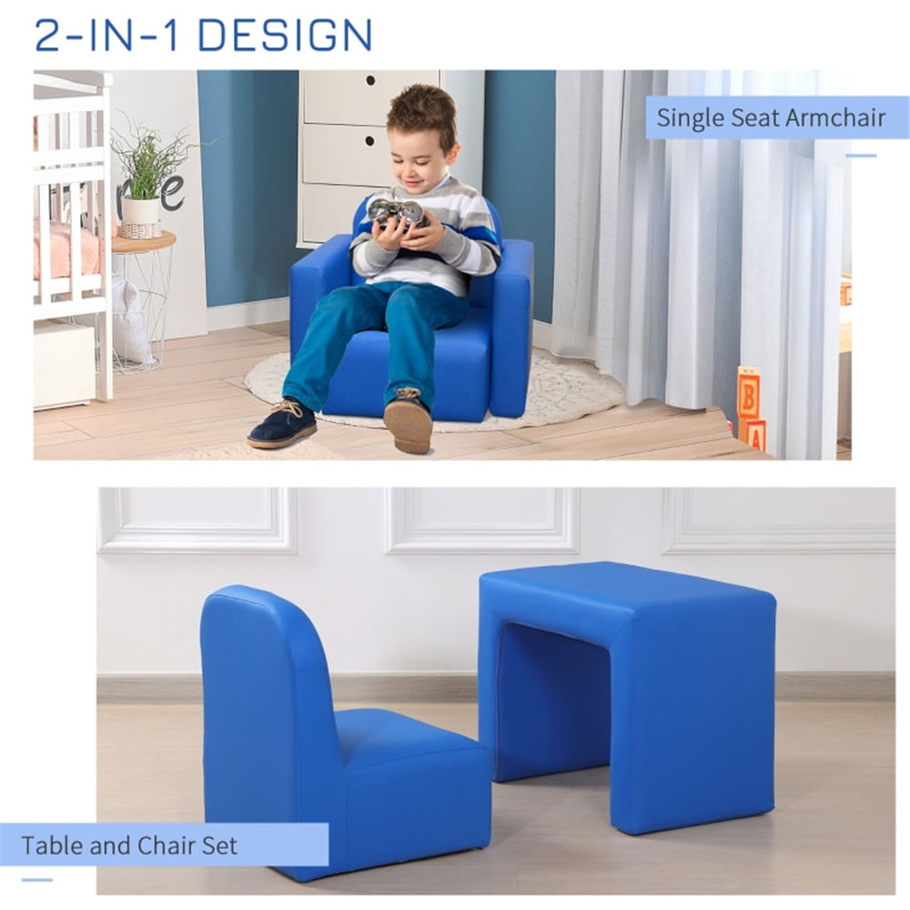 2 in 1 Multi Functional Toddler Table Chair Set Kids Single Sofa Set with Anti slip Feet Pad Safe Round Edge Armchair Set Best Gift Blue Walmart