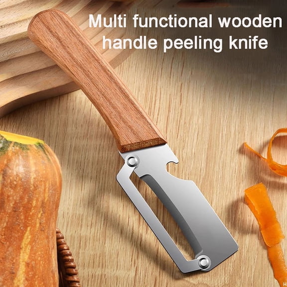 2-in-1 Multi-Functional Vegetable Peeler with Bottle Opener for Kitchen, Non-Slip Wood Handle, Sharp Stainless Steel Blade, Suitable for Pumpkins, Potatoes, etc