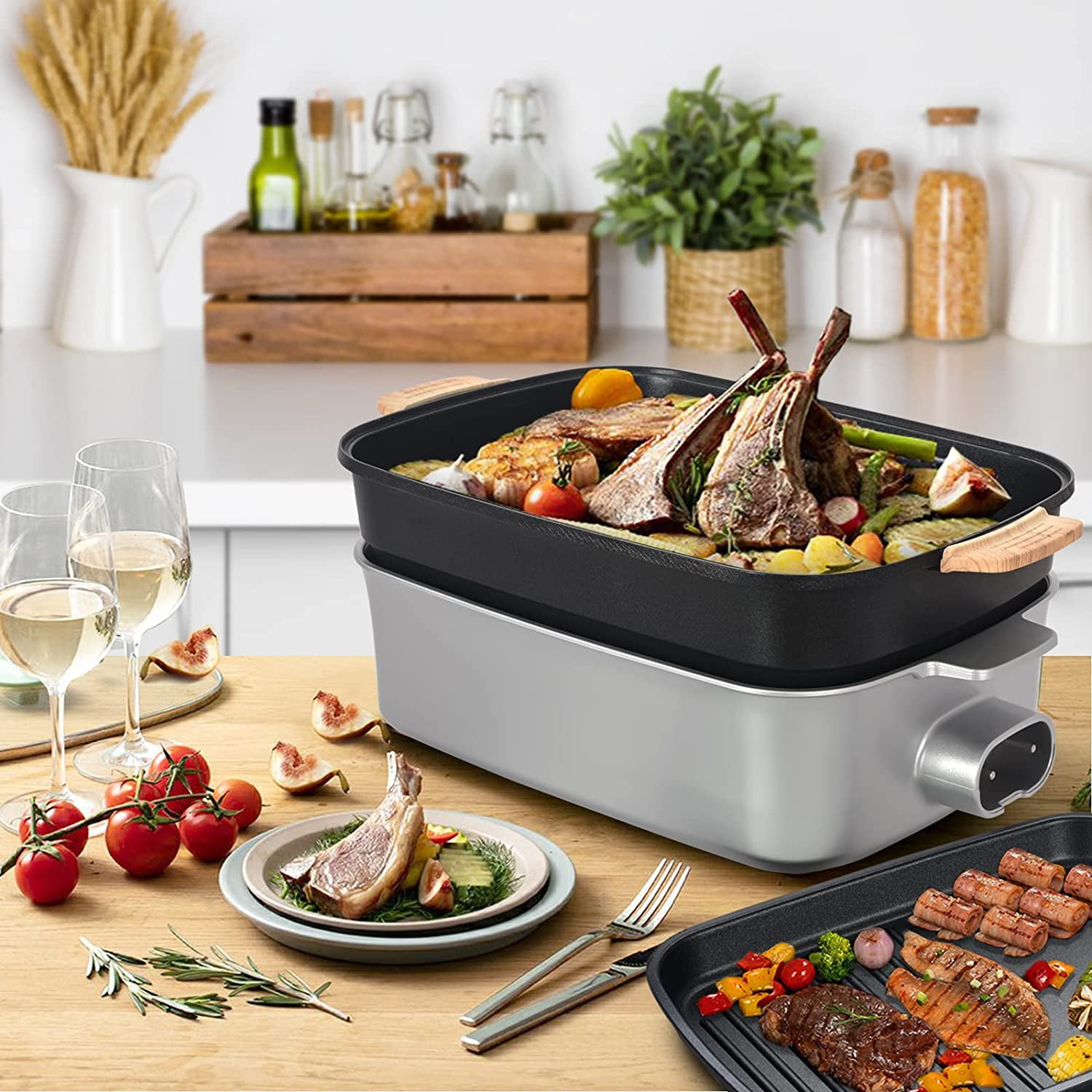 2in1 Multifunctional Electric Grill,Indoor Smokeless Electric Griddle