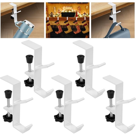 2 in 1 Multifunctional Mantel Hangers With 2 Hooks - Heavy Duty Adjustable Fireplace Hangers, No Drill Required - Black (5PCs)