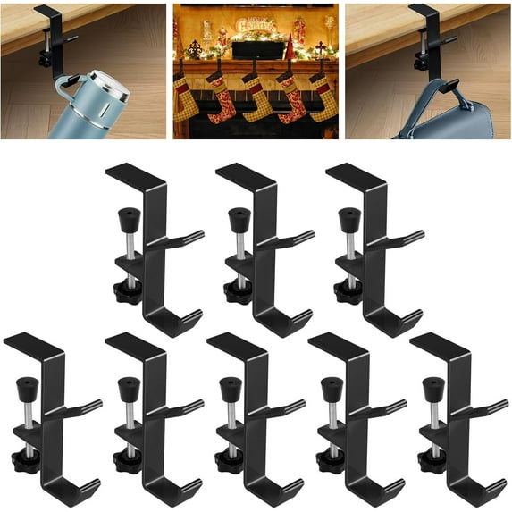 2 in 1 Multifunctional Mantel Hangers With 2 Hooks - Heavy Duty Adjustable Fireplace Hangers, No Drill Required - Black (5PCs)