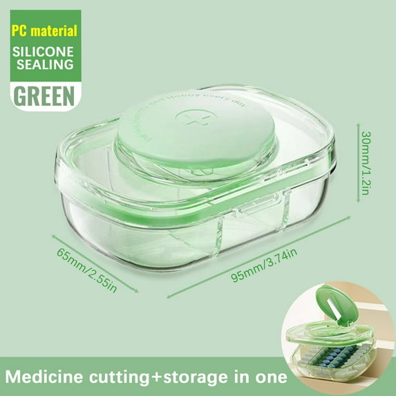 2-in-1 Multifunctional Medication Box & Pill Cutter | Portable Sealed Pill Organizer with 3 Compartments | V-Shape Design for Accurate Pill Splitting | Large Capacity Weekly Organizer