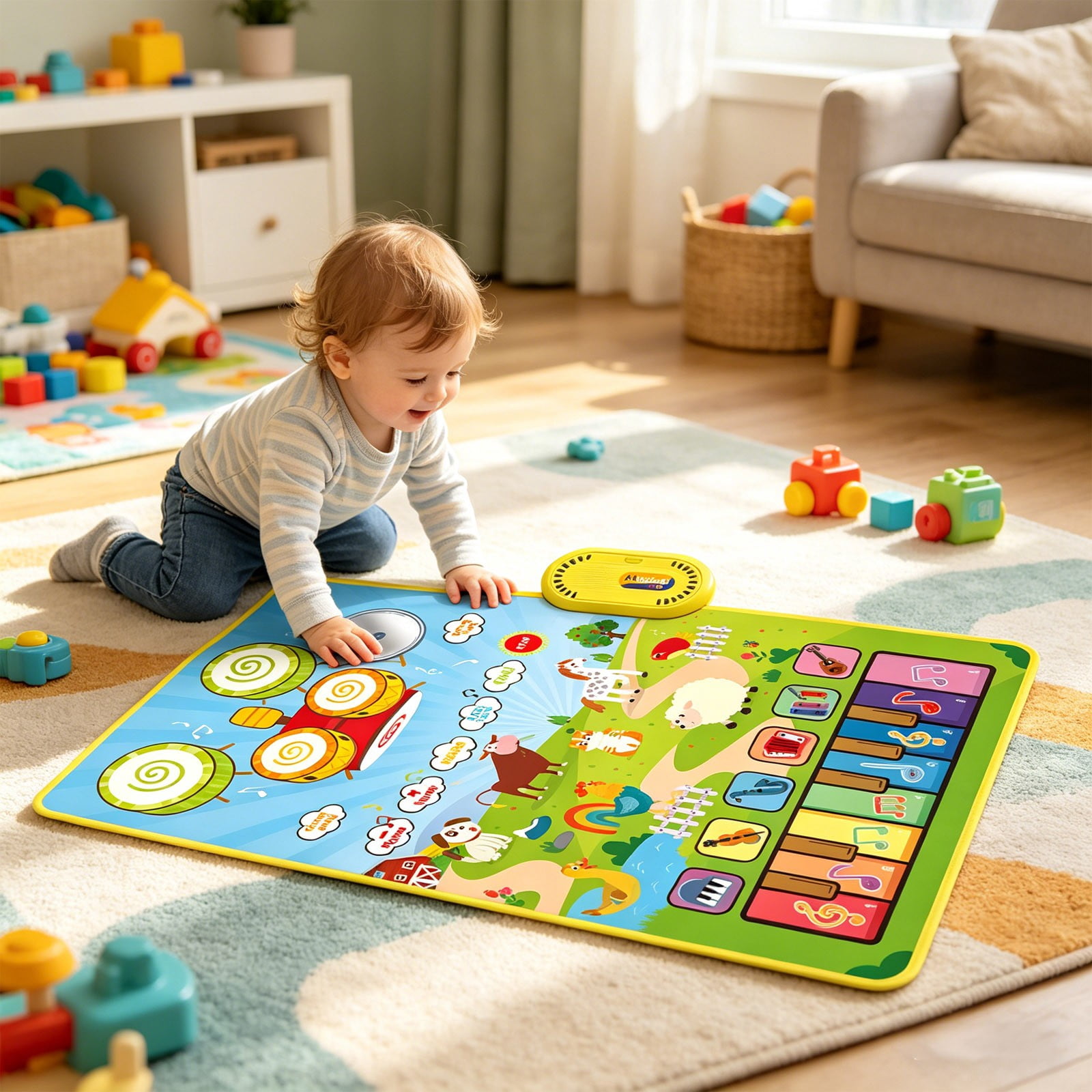 2-in-1 Music Play Mat, Touch-Sensitive Piano & Drum Mat, Interactive ...