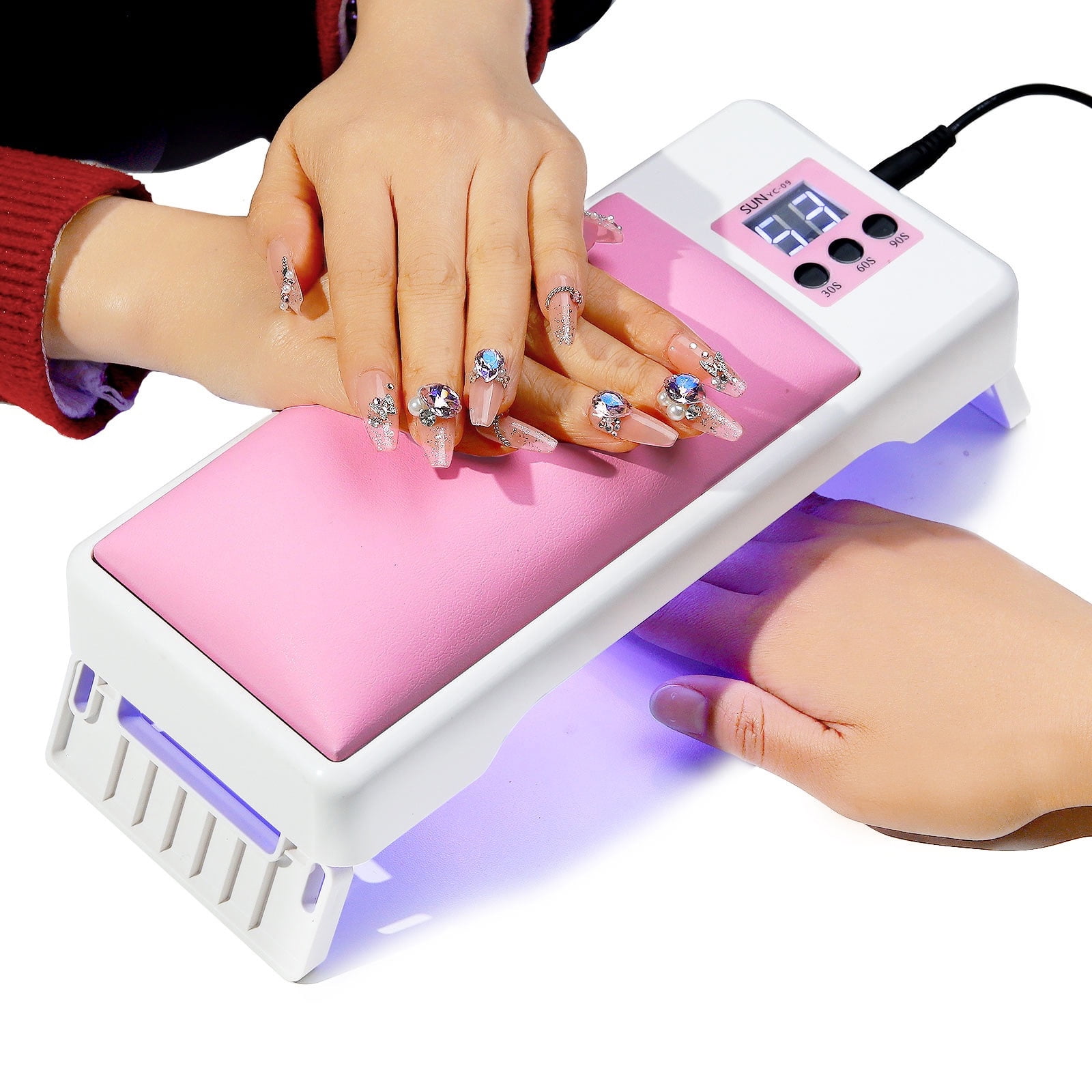 2 in 1 Nail Arm Rest with UV Led Nail Lamp Nail Dryer Hand Rest Pillow Stand Nail Supplies Pink