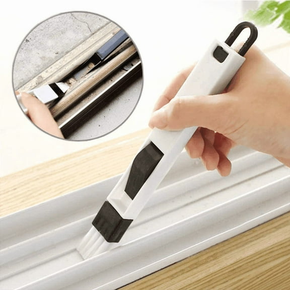 2-in-1 Narrow Groove Cleaning Brush, Handheld Crevice Dust Cleaner with Scraper, Window Track Tool for Door Sliders, Appliance Gaps & Hard-to-Reach Spaces