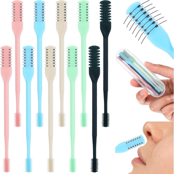 2-in-1 Nasal Hair Cutter Double Sided Nose Hair Knife 10PCS Upgrade Portable Nostril Hairs Remover Tool with Cases 360 Rotating Nose Trimmer Remover Tool Hairs Cutters for Men and Women