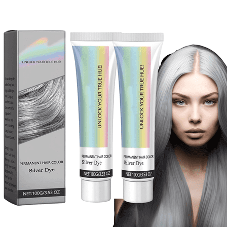 2-in-1 Natural Essence Extract Silver Hair Dye, Caremey No Bleaching SilverGrey & Smoke Grey Hair (2)